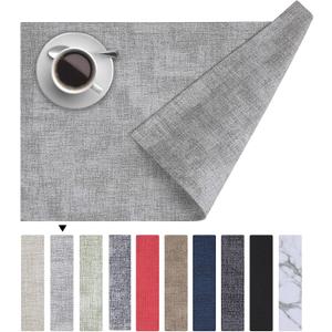 Homaxy Faux Leather Heat Resistant Placemats for Dining Table Set of 6, Waterproof Wipeable Washable PU Table Mats, Easy to Clean Anti-Slip Place Mats, 11.8" x 17", Light Grey