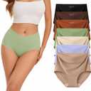 Womens Underwear High Waist Tagless 7 Pack Panties Seamless Full Coverage Briefs Silky Stretch, Green/Orange/Marron/Nude/Coffee Brown/Purple/Black, XX-Large