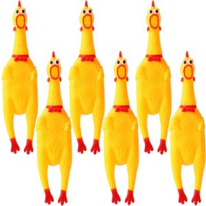 6 Pcs Large Screaming Chicken Dog Toys,Yellow Rubber Chicken 12 inch,Squeeze Squeaky and Screaming Chicken,Prank Novelty Toy for Kids or Adults