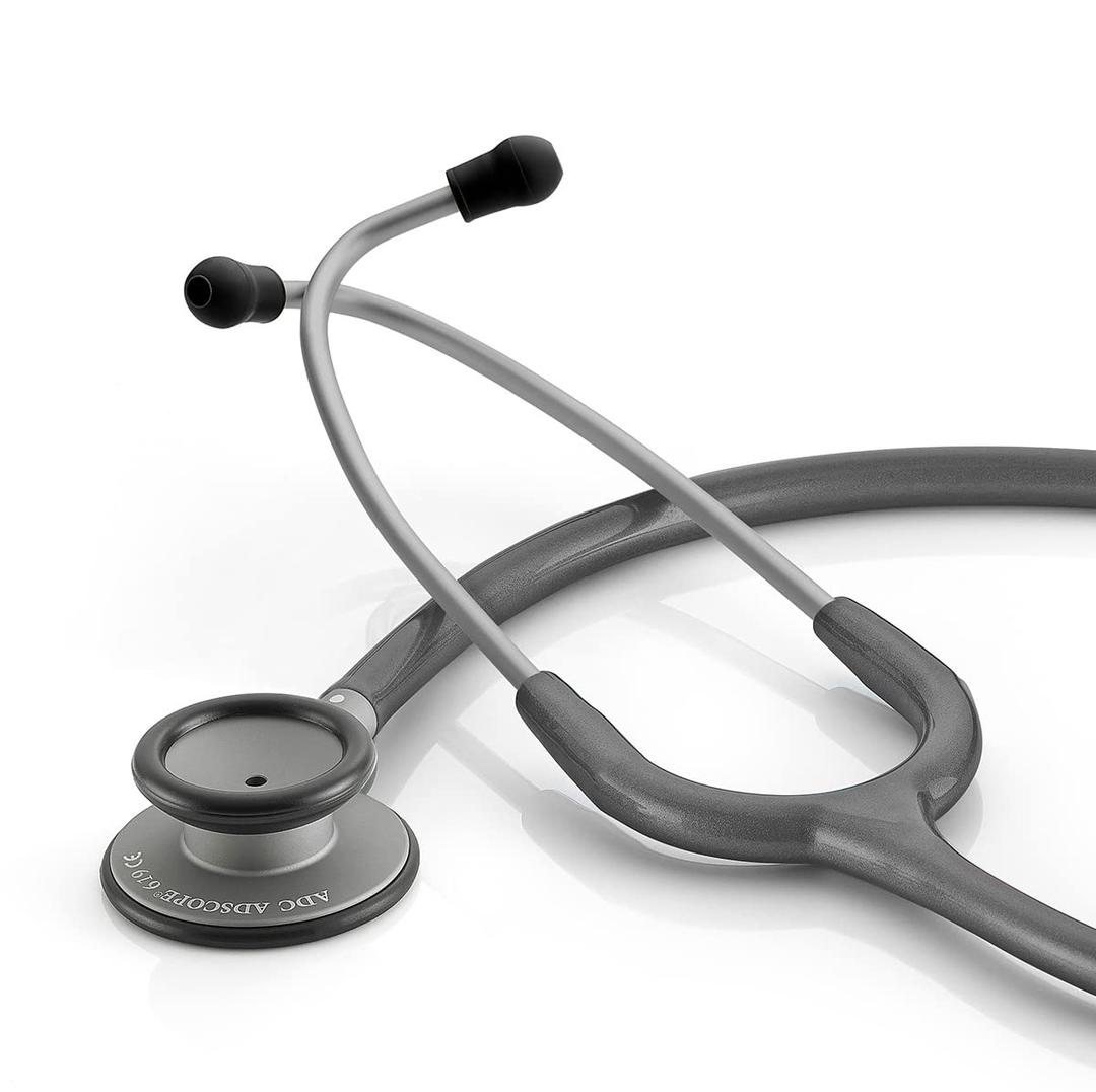 ADC - 619SM Adscope Lite 619 Ultra Lightweight Clinician Stethoscope with Tunable AFD Technology, Smoke Finish with Metallic Gray Tubing
