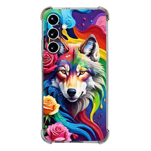 Beaucov Case for Samsung Galaxy A16 5G,Colorful Rainbow Paint Wolf Roses Drop Protection Shockproof Case TPU Full Body Protective Scratch-Resistant Cover for Samsung Galaxy A16 5G