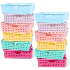 12 Pack Turn‑In Paper Trays for Classroom, Pastel