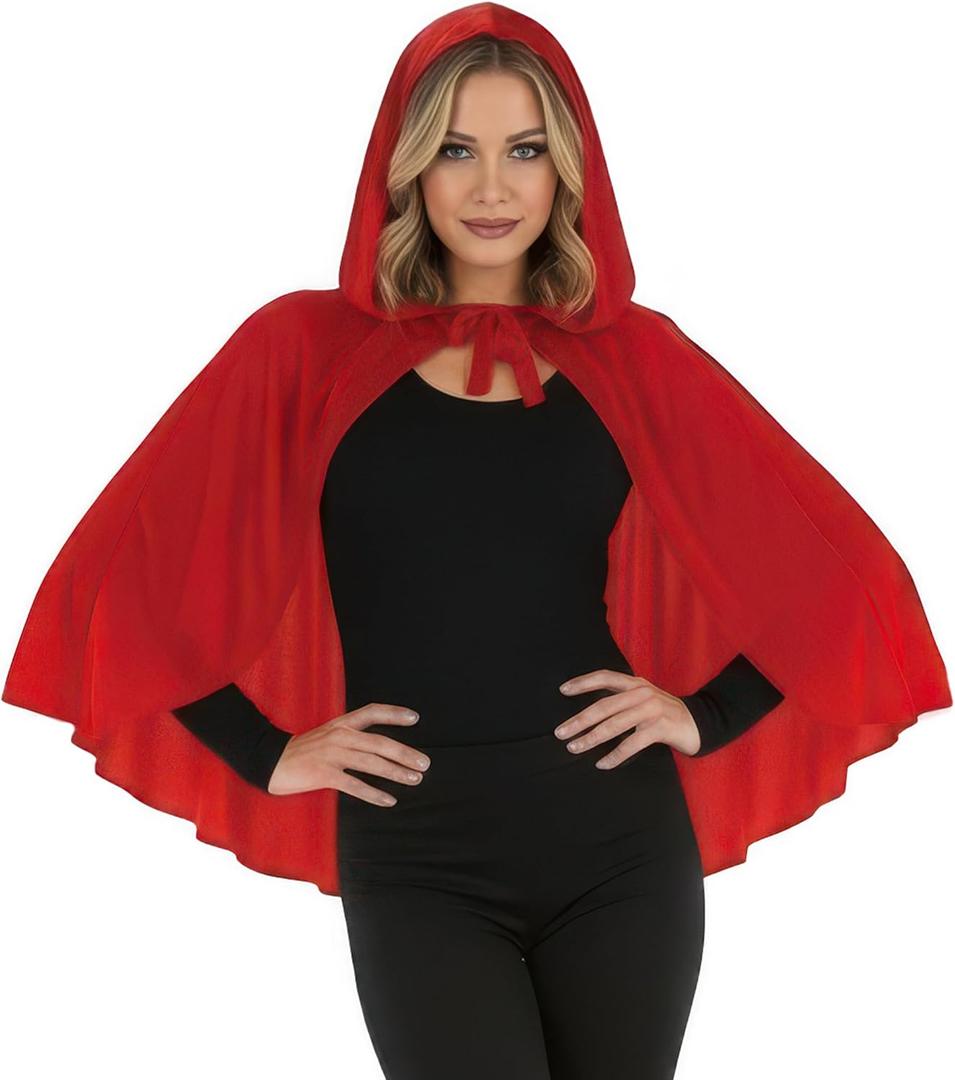 fun shack Red Cape, Red Riding Hood Cape Women, Adult Little Riding Hood Costume, Short Cloak, Womens Halloween Costumes (One Size)