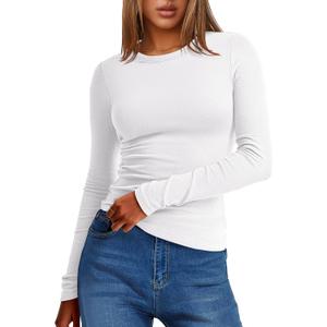 ANRABESS Womens Long Sleeve Thermal Shirts Slim Fit Basic Tee Tops Warm Fleece Undershirts 2025 Fall Winter Layer Outfits (Small, White)