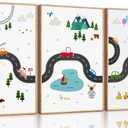 3Pcs Car Nursery Canvas Wall Art Boy Cartoon Truck Urban Transport Painting Picture Wall Decor Poster Print Artwork for Kids Room Baby Room Boys Bedroom Home Decoration Unframed