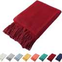 Homiest Decorative Knitted Throw Blanket with Fringe, Lightweight Blanket Acrylic Knit Blanket, Soft & Cozy Tassel Blanket for Couch Sofa Bed (Red, 60 x 80 Inch)