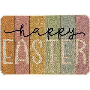 Artoid Mode Stripes Happy Easter Doormat, Spring Home Decor Low-Profile Switch Rug Door Mat Floor Mat for Indoor Outdoor 24x35 Inch