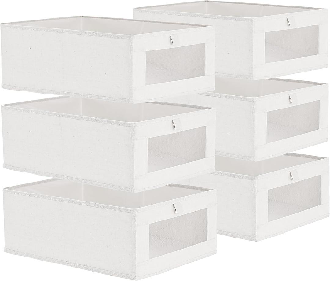 6 Pack linen storage box, with transparent window - foldable clothing storage box, suitable for organizing wardrobes, toys, books | home storage container (6)