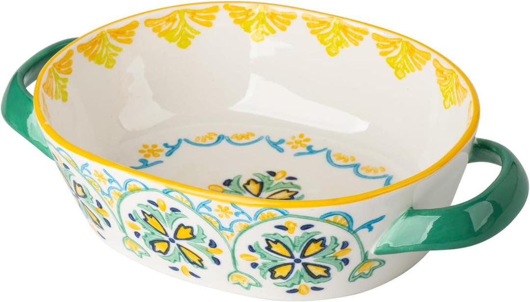 Casserole Dish, 7.7"x6.2" Ceramic Baking Dish, Lasagna Pan Deep for Oven, 28oz Baking Pan with Handles, Oven Safe and Durable Bakeware for Lasagna, Home Decor Gifts, Idyllic (Green Grass)