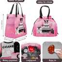 Fashion Lunch Bag for Women Pink Floral Reusable Drawstring Insulated Lunch Bag, Leakproof Stain-Resistant Large Capacity Tote Bags Grocery Shopping Bags for Work Picnic Travel