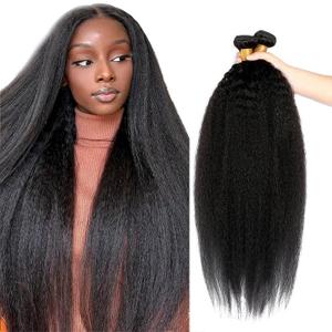 Bundles Human Hair Natural Black Kinky Straight Bundle Brazilian Virgin Remy Hair 3 Bundles 20 22 24 Inch Niegmeag Double Weft Soft and Silky Color 1B Yaki Bundle Hair Weave 300g
