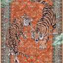 Moynesa Tiger 5x7 Area Rug, Boho Washable Living Room Rug, Non Slip Rugs for Bedroom, Ultra Thin Vintage Soft Stain Resistant Throw Floor Carpet for Office Dining Room, Rust