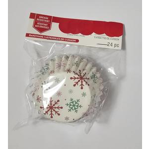 Christmas Snowflake Design Grease Resistant Baking Cups, White, 24 Pack
