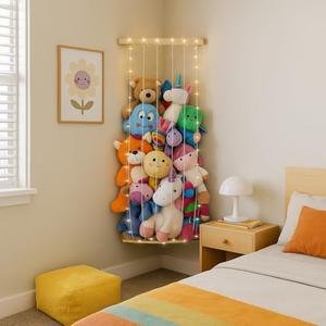 PUTSKA Nursery Furniture Hanging Organizer – Wall Mounted Stuffed Animal Storage for Baby Room, Corner Plush Collection Display & Nursery Organization System, Space-Saving Vertical Storage - Plain