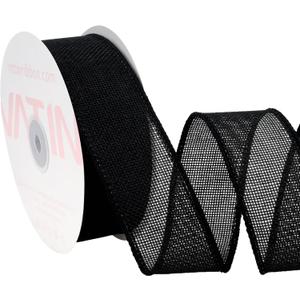 VATIN Black Burlap Wired Ribbon 1-1/2 inch X 10 Yards Fabric Craft Ribbon for Party Decorations,Big Bow,DIY Wreath Craft, Outdoor Decoration