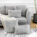 Light Grey Faux Fur Throw Pillow Covers 18x18 Inch Set of 2, Luxury Fluffy Shaggy Plush Cushion Cases for Couch Sofa Bed Living Room Decor, Soft Fuzzy Pillow Covers with Hidden Zipper