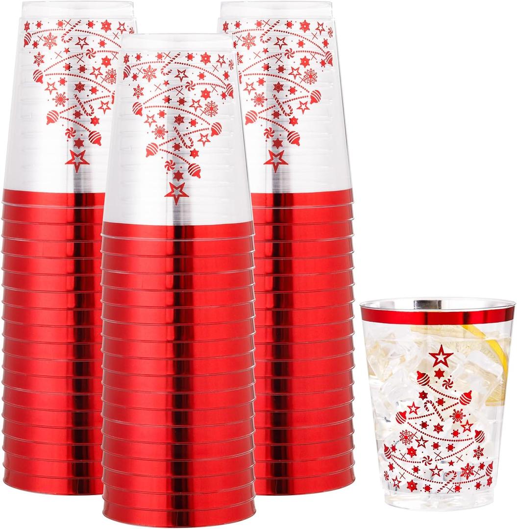 Red Plastic Disposable Christmas Cups 9 OZ, Christmas Holiday Party Tumblers Cups 30 pcs
