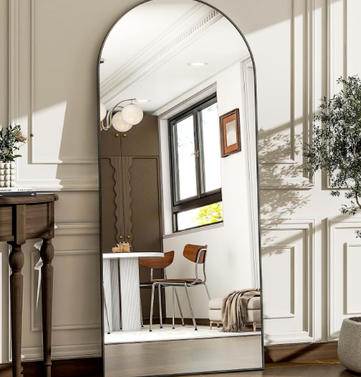 57" x 20" Arched Full Length Mirror - Wall Mounted/Floor Mirror Aluminum Alloy Frame Full Body Mirrors for Bathroom Living Room Bedroom and Entryway,Black