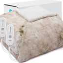 Dowin Electric Blanket King Size, Faux Fur & Sherpa Heated Blankets 100"x 90",Large Dual Controllers Warm Heating Blanket, 5 Heating Levels &10Hrs Auto Off, Over-Heat Protect (Beige) (King 100x90")