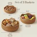 YANGQIHOME Rattan Bread Basket, Round Fruit Baskets, Wicker Storage Bowls, Natural Woven Serving Basket Bowls, Decorative Baskets for Kitchen Counter Organizing, Set of 3