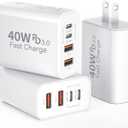 USB C Wall Fast Charger Block, 40W 4-Port Type C Chargers Fast Charging Blocks PD Power Charger Adapter+QC 3.0 USB Multiport Charger Brick for Phone 17/16/15/14/13/12 Pro Max, i-Pad, Galaxy S25-3Pack