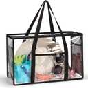 Clear Beach Tote Bag - Waterproof PVC Stadium Approved - Extra Large Transparent Bag for Pool, Concert (Black)