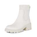 Athlefit Women's White Chelsea Boots Fall Platform Ankle Boots Slip on Chunky Lug Sole Boots Size 7, Cream