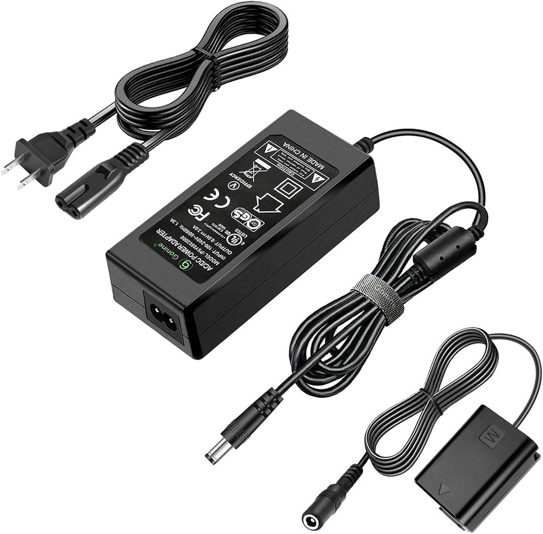 Gonine NP-FW50 Dummy Battery for Sony ZV-E10, AC-PW20 Continuous Power Supply AC Adapter Kit, for Sony Alpha ZVE10 A6000 A6100 A6300 A6400 A6500 A7 A7II A7S A7SII RX10 II IV Cameras.