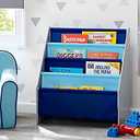 Delta Children Sling Book Rack Bookshelf for Kids - Easy-to-Reach Storage for Books, Magazines or Coloring Books - Ideal for Playrooms & Homeschooling, Grey/Blue
