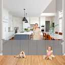 Reinforced 200 Inch Retractable Baby Gate Extra Long Baby Gates for Large Openings Bottom Anti-Crawl 16.7 Ft Outdoor Dog Gates for Doorways Extra Wide Pet Gate Indoor Large Dog Gate Indoor, Gray