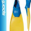 Sporti Adult-Kids Swim Fins for Pool Lap Swimming - Long Floating Fins for Swimming & Snorkeling - Swim Flippers for Training, Youth 4-5 / W 6, Yellow-Blue