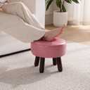 Small Foot Stool Round Pouf Ottoman, 13'' Leather Foot Rest with Non-Skid Rubber Legs, Foolstool Ottomans for Couch, Sofa Footrest Step Stool for Living Room Bedroom Entryway Office, Pink