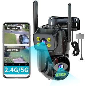 LETSCEE Dual Lens WiFi Security Camera Outdoor, 2.4G/5G PTZ Outdoor Plug-in Camera Auto Tracking,Home Security Surveillance System,WiFi,Night Vision,7/24 Recording