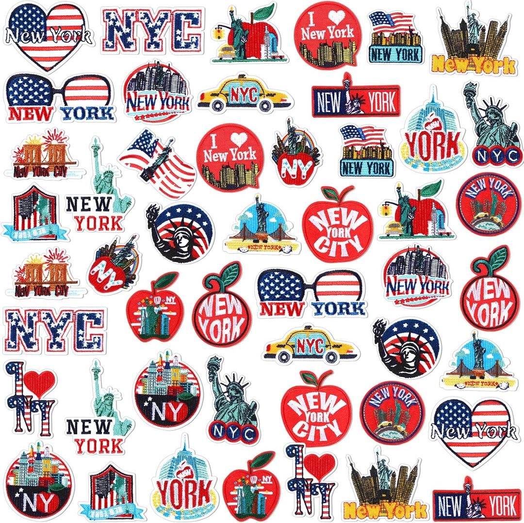 Tigeen 48 Pcs New York City Chenille Iron on Patches Bulk Embroidered Patch for Hats Clothes Sew on Applique DIY Accessory for Backpack Pants Jeans