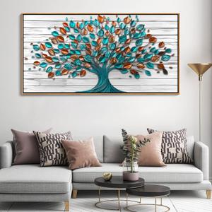 Mofutinpo Tree of Life Wall Art for Living Room, Office, Bedroom & Kitchen - Framed Canvas Painting, 24x48IN (teal)