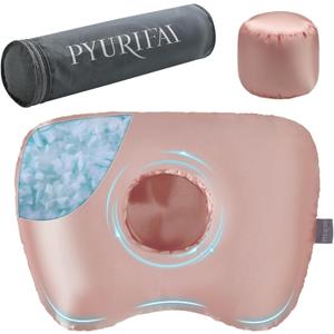Piercing Pillow - Ear Piercing Pillow with Foam Plug, Adjust Shredded Memory Foam Picrcing Pillow for Side Sleepers, Donut Piliow for Ear with 4x4''Hole, Ergonomic Curved Design, Satin Pink