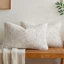 a moment Beige Reversible Pillow Covers 2 Pack - Farmhouse Chenille Throw Pillows, Neutral Textured Decorative Throw Pillow Covers with Border for Couch Sofa Bed (12x20 Inch, No Insert)