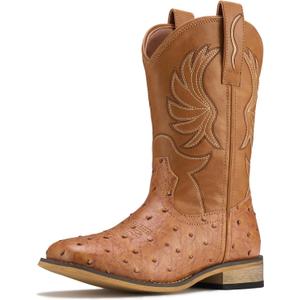 Rollda Kids Cowboy Boots for Boys Girls Western Square Toe Cowgirl Boots with Walking Heel (Toddler/ Little Kid/ Big Kid), Size: 4 Little Kid 