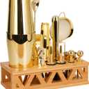 Cocktail Shaker Set, Boston Shaker Bartender Kit with Bamboo Stand,13 Piece Bar Set Stainless Steel Bar Accessories for Drink Mixing, Bar, Home, Party (Gold)