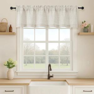 2 x OVZME Natural Valance for Windows, Light Filtering Faux Linen Textured Small Short Valance Kitchen Curtain, Dual Rod Pocket Top Short Window Curtain for Bathroom Basement Farmhouse, 1 Piece, 52Wx14L