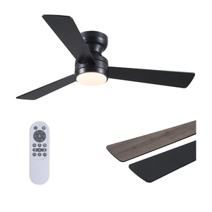 Asyko Ceiling Fans with Lights,46" Low Profile Ceiling Fan with Light, no Remote Control,Flush Mount, Reversible, Dimmable, Noiseless, Black Ceiling Fan for Bedroom