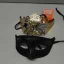 Masquerade Mask for Couple - Roman Greek Man Mask & Venetian Metal Women Mask for Masquerade Ball Mardi Gras (Gold)