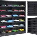 Assemblable Toy Cars Display Case for Kids, Portable Display Case Fit for Toy Cars Case & Matchbox Cars, Dampening Felt 24 Display Holder, Wall-Mounted Storage Organizer Case (Black- New Version)