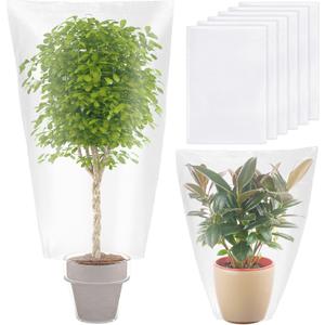 6 Pcs Winter Plant Covers Freeze Protection Small Plastic Clear Film Cover Shelter Bags Waterproof Frost Cloth for Outdoor Plants Greenhouse Garden Rain Frost Protection(27.6 x 43.3 Inch)
