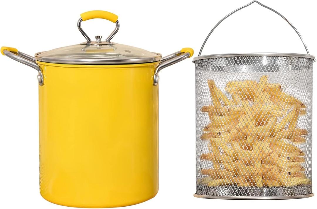 PARACITY Small Deep Fryer Pot with basket, Mini Deep Oil Fryer with Anti-scalding Silicone Handle, 304 Stainless Steel Gadgets for Home, Tempura Chips, Fries, Fish, and Chicken(3.2QT/3L)