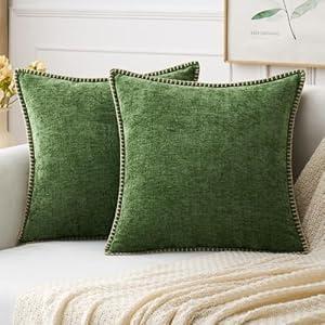 MIULEE Pack of 2 Summer Throw Pillow Covers 16x16 Inch Aqua Green Farmhouse Decorative Pillow Covers with Stitched Edge Soft Chenille Solid Dyed Pillow Covers for Couch Sofa Bed Living Room