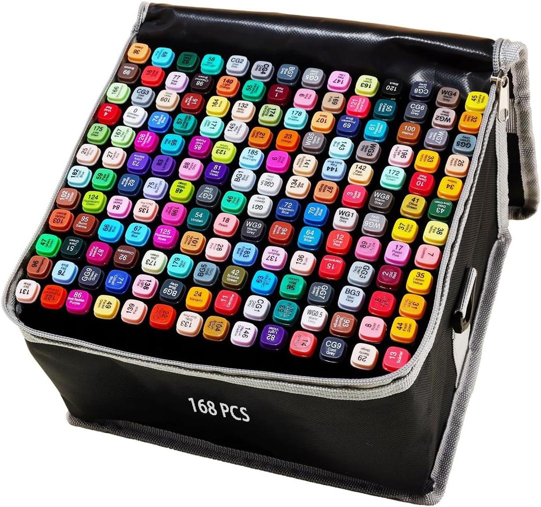 168 Colors Alcohol Markers Artist Drawing Dual Tip Marker Pen for Adult Coloring Painting Supplies Perfect for Kids Boys Girls Students Adult(168 Black Shell)