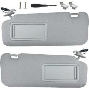 Sun Visor Pair Compatible with 2010-2015 Mazda CX-9 (Illuminated) - Driver & Passenger Side Replacement Kit w/Clips, Screws, Manual- Replaces TD11-69-320C-75(Color Gray)