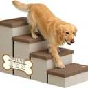 4-Step Wide Dog Stairs with Hidden Storage 23" H, Non-Slip Dog Steps for High Bed Couch Car, Jiont-Friendly Pet Stairs Ramp for Small/Medium/Large Old Dogs Cats Up to 220lbs, Beige&Coffee Lid