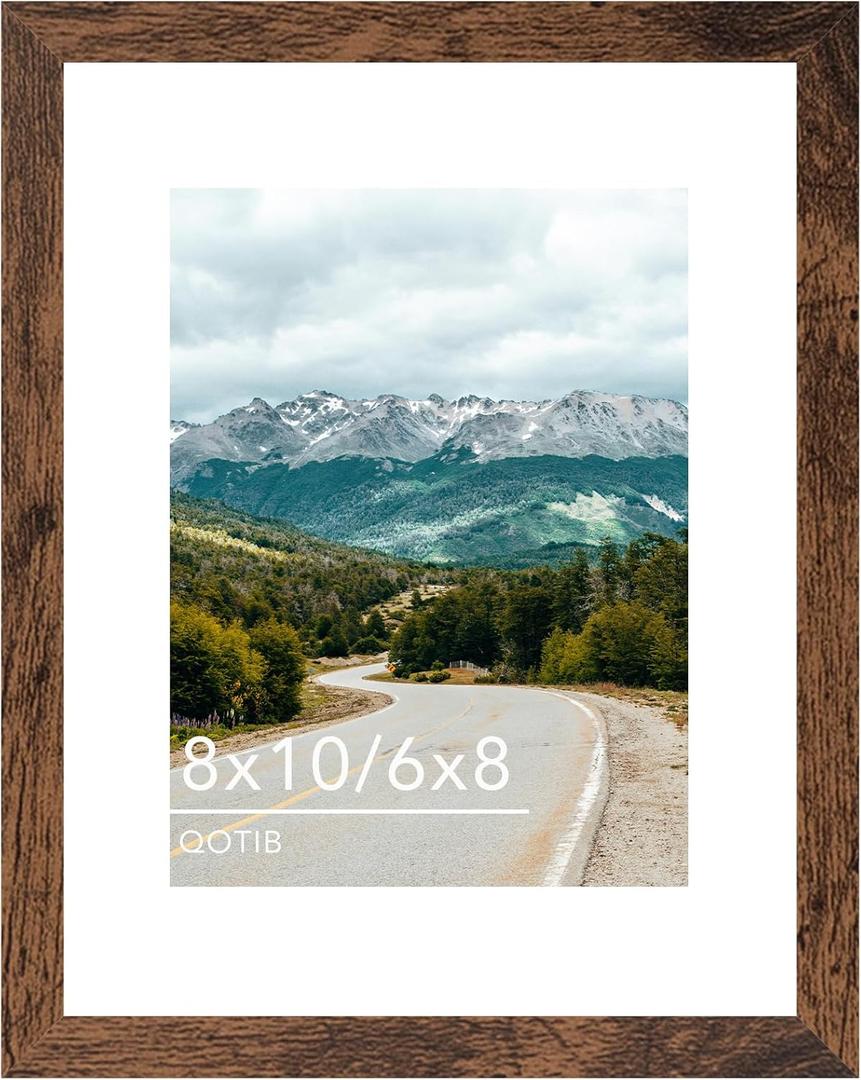 Wood 8x10 Picture Frame with 6x8 Mat Deep Brown, Display 6x8 with Mat or 8x10 Without Mat, 8 by 10 Photo Frame, 8 x 10 Frame for Wall Hanging and Tabletop Display, Deep Brown